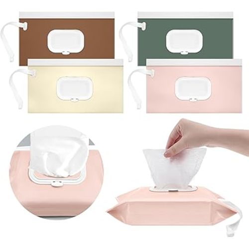 4 Pack Baby Wipes Dispenser [New Version-One Press Open],Portable Wipe Pouch,Refillable Wipe Holder, Baby Wipes Container Reusable Wet Wipes Bags Pouch for Travel (C)