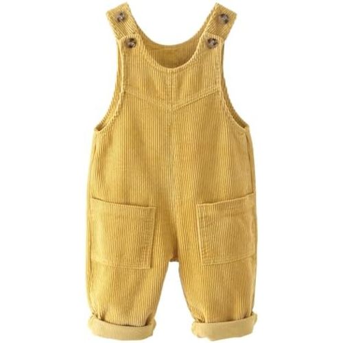 SEAUR Baby Boy Girl Corduroy Bib Overalls Cotton Button Suspender Overalls Plain Romper Loose Jumpsuit
