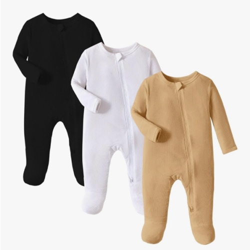 OPAWO Newborn Footie Pajamas with Mitten Cuffs Double Zipper Sleepers Baby Boy Girl Onesie Footed One-Piece Romper 0-6 Months
