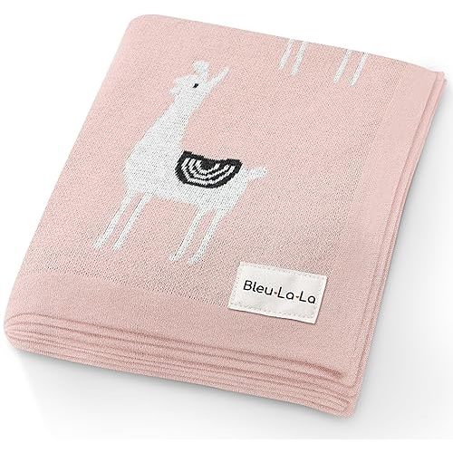 Knit Swaddling Baby Blanket - 100% Fine Loomed Cotton Cozy Receiving Cuddle Stroller Crib Swaddling Stroller Swaddle Quilt Blanket for Newborns Infants Toddler Boys and Girls (Llama - Pink)