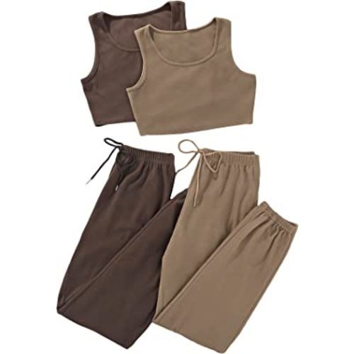 SheIn Women's 2 Piece Tank Top and Sweatpant Sets Drawsting Waisrt Tracksuit