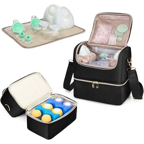 Fasrom Breast Pump Bag with Cooler Compartment Compatible with Momcozy, Medela and Willow Hands Free Pump