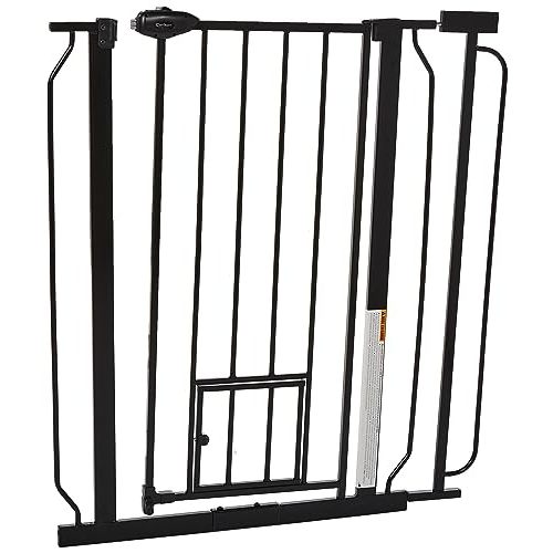 Carlson Extra Tall Walk Through Pet Gate with Small Pet Door, for Openings 29"-39" Wide,Includes 4-Inch Extension Kit, 4 Pack Pressure Mount Kit and 4 Pack Wall Mount Kit, Black