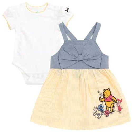Disney Peter Pan Tinker Bell Newborn Baby Girls Bodysuit and Square Neck Dress Outfit Set Tinker Bell Pale Green / Denim 6-9 Months