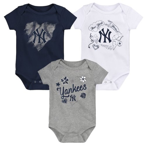 New York Yankees Infant Batter Up 3-Pack Bodysuit Set - Navy/White/Gray