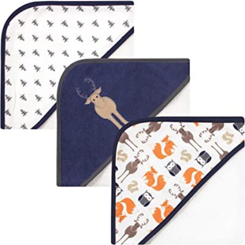 Hudson Baby Unisex Baby Cotton Rich Hooded Towels, Blue Moose, One Size