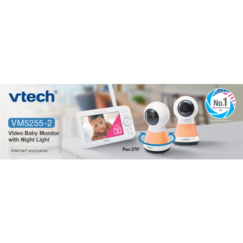 "VTech Dual Camera 5"" Baby Monitor with Audio, Pan Scan, Night Light, VM5255-2, White"