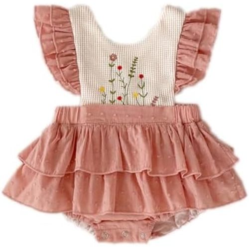 Colorful Childhood Infant Baby Girls Romper Baby Ruffles Bodysuit Embroidery Floral Jumpsuit One-Piece Dress Outfits