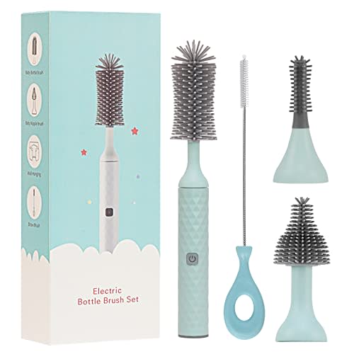 soarup90000 Electric Baby Bottle Brush Set with Electric Bottle Brush and Silicone Bottle/Nipple Brush, Long Straw Cleaner, Rechargeable Bottle Cleaner Electric,Waterproof Water Bottle Cleaner,Blue