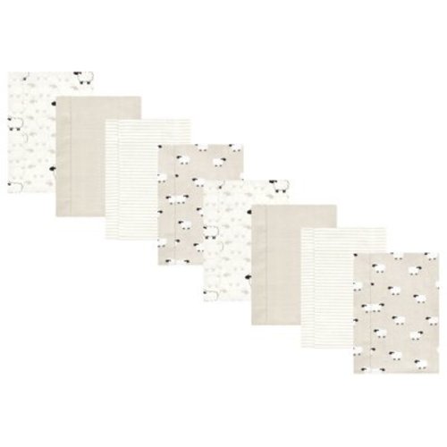 Hudson Baby Cotton Poly Flannel Burp Cloths Multipack, Taupe Sheep 8-Pack, One Size