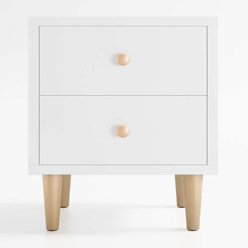Finn White Wood 2-Drawer Kids Nightstand