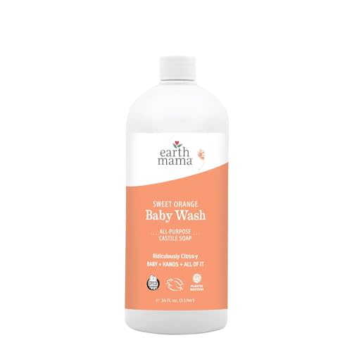 Earth Mama Sweet Orange Baby Wash Liquid Hand Soap Refill, Organic Body Wash for Sensitive Skin, All Purpose Castile Soap Liquid with Coconut Oil, Shea Butter, Calendula & Aloe, 34 fl oz