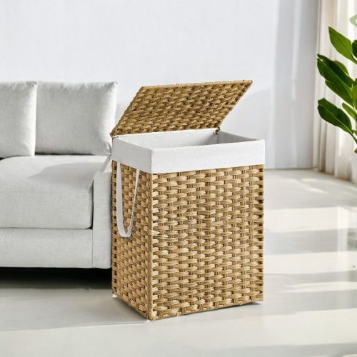 Laundry Hamper Sorter 23.8 Gal Synthetic Rattan Clothes Laundry Basket Storage with Lid and Handles, Removable Liner Laundry Sorter