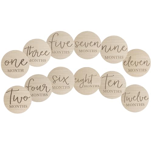 Little Pear Wooden Milestone Photo Cards - Double-Sided Baby Announcement Discs, Ideal Photo Prop for Monthly Pregnancy Journey and Baby Milestones, 1-12 Months, Light Wood