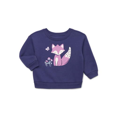 Garanimals Baby Girls Graphic Fleece Sweatshirt with Long Sleeves, Sizes 6-24 Months