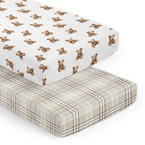 Sweet Jojo Designs Boy, Girl, Unisex/Gender Neutral Fitted Crib Sheets Set Boho Teddy Bear Brown and Taupe 2pc