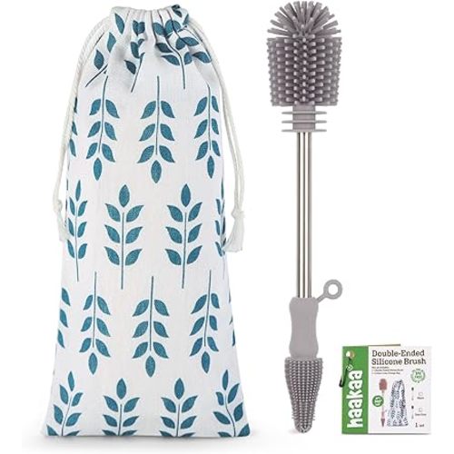 Haakaa Silicone Cleaning Brush - Baby Bottle Brush Cleaner for Breast Pump,Nipple,Breast Milk Storage Bag - Food Grade Silicone - 1 Count - Grey