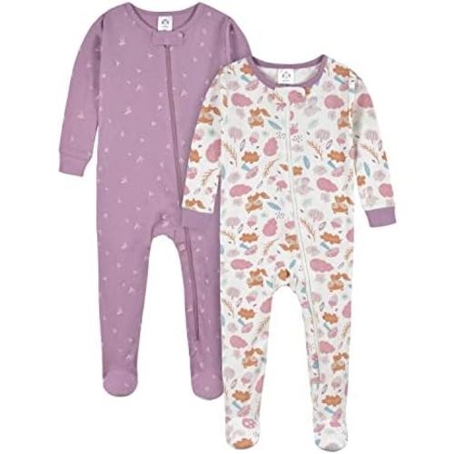 Gerber Baby Girls' 2-Pack Footed Pajamas