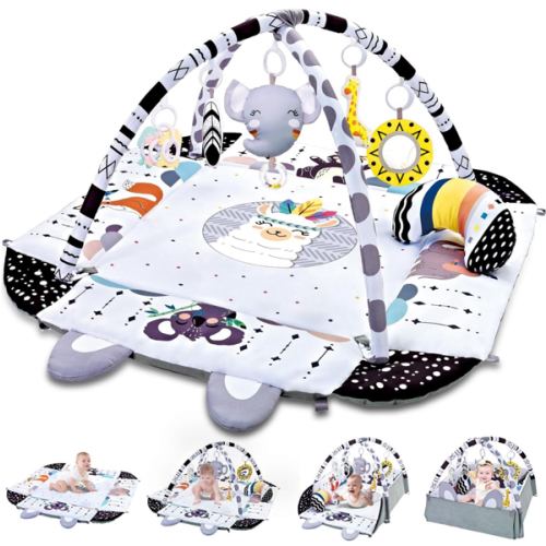 Baby Gym Play Mat, 8-in-1 Tummy Time Mat & Activity Gym, Washable Ball Pit, Infant Play Mat with Detachable Toys for Sensory Exploration and Motor Skill Development