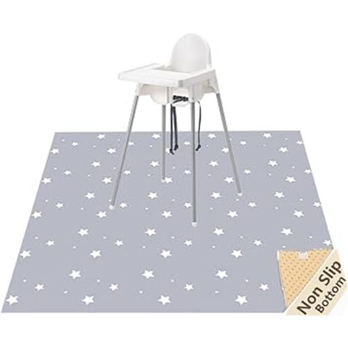 Splat Mat for Under High Chair/Arts/Crafts, WOMUMON Washable Baby Spill Mat Waterproof Anti-Slip Floor Splash Mat, Portable Play Mat and Table Cloth (Star, 51")
