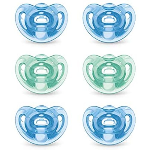 NUK Sensitive Orthodontic Pacifiers, 0-6 Months, 6 Pack - 0-6 Month (6 Pack) - Blue/Green