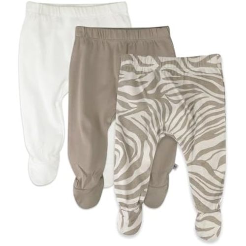 HonestBaby 3-Pack Footed Pants Roomy Fit Pull on Bottoms 100% Organic Cotton for Infant Baby Boys, Girls, Unisex