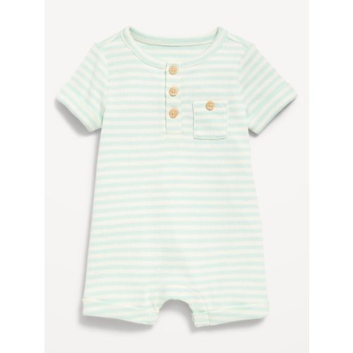 Printed Ribbed Henley Pocket One-Piece Romper for Baby