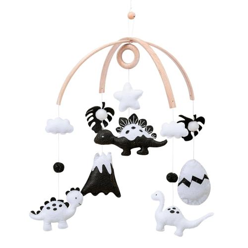 Montessori Baby Mobile – Handmade Black & White Dinosaur Crib Mobile – Nursery Decor for Boys and Girls – Newborn Visual Development – Perfect Baby Shower Gift