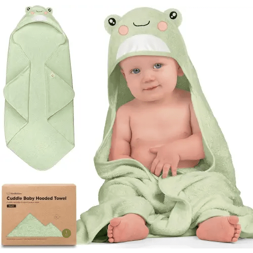 KeaBabies Hooded Baby Towel for Newborn - Viscose Derived from Bamboo Large Baby Bath Towels with Hood for Boys, Girls, Toddler, Extra Absorbent & Soft Newborn Bath Essentials (Frog)