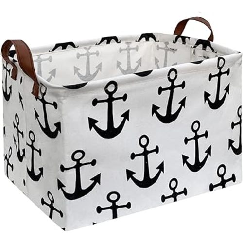 CLOCOR Rectangular Storage Basket,Collapsible Cute Pattern Storage Bin,Waterproof Coating Storage Box with Handles ,Gift Baskets,Toy Organizer,Shelf Basket (Anchor)