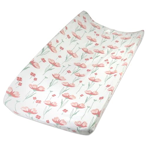 HonestBaby Organic Cotton Changing Pad Cover, Strawberry Pink Floral, One Size