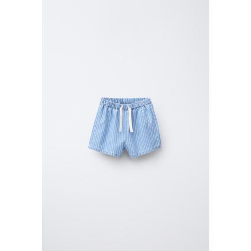 STRIPED DENIM BERMUDA SHORTS - Blue | ZARA United States