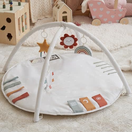 Beautiful Baby Play Gym and Tummy Time Mat - Soft Cotton Mat with 4 Cute Toys & Cards Creates The Perfect Activity Area for Your Girl/Boy - Stylish Infant Floor Playmat for Any Playroom Decor
