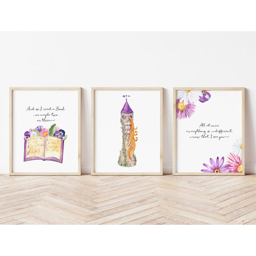 RAPUNZEL Art PRINT Set of 3,  Rapunzel Art, Princess Nursery Art, Princess Art Print Set, Rapunzel Quotes, Girls Princess Art Decor