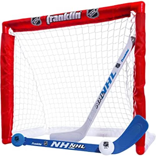 Franklin Sports NHL Kids Mini Hockey Set - Includes 1 Knee Hockey Goal - 2 Mini Hockey Sticks + 2 Foam Balls - Indoor Toy Mini Hockey Goal + Sticks Set,Red