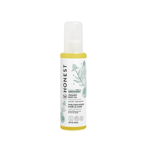 The Honest Company Organic Body Oil | Gentle for Baby | Fragrance Free, Plant-Based, Hypoallergenic | 4.0 fl oz - Fragrance Free Sensitive - 4 Ounce (Pack of 1)