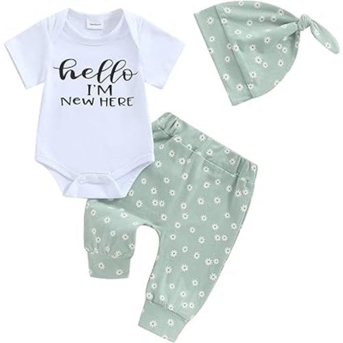 Ayalinggo Newborn Baby Girl Outfits Short Sleeve Bodysuit Romper Daisy Pants Headband Hat Coming Home Outfit Clothes