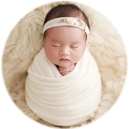 Zeroest Newborn Photography Wrap - Newborn Photoshoot Props - Boys & Girls Posing Stretch Knit Blanket (White, Small)