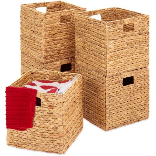 Best Choice Products 13x13in Hyacinth Storage Baskets, Set of 5 Multipurpose Collapsible Organizers, Color: Natural