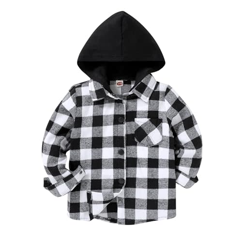 YOUNGER STAR Toddler Kids Boys Girls Flannel Hooded Plaid Shirt Button Baby Red Plaid Shirt Plaid Shirt Hooded Clothes