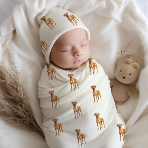 Rhodesian Ridgeback Baby Swaddle Blanket Watercolor Puppy Nursery Blanket Newborn Gift Dog Mom Baby Shower Gift Rhodesian Ridgeback Lover