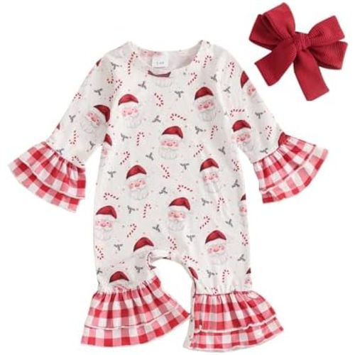 My First Christmas Baby Girl Outfit Newborn 1st Christmas Print Ruffle Jumpsuit Cute One Piece Spring Clothes