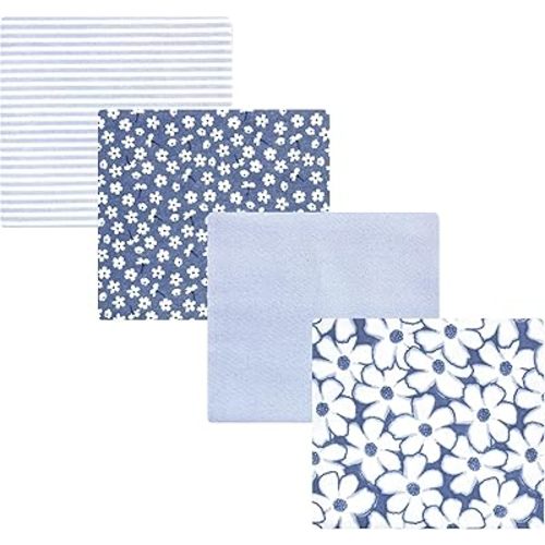 Hudson Baby Unisex Baby Cotton Flannel Receiving Blankets 4-Pack, Blue Cosmos, One Size
