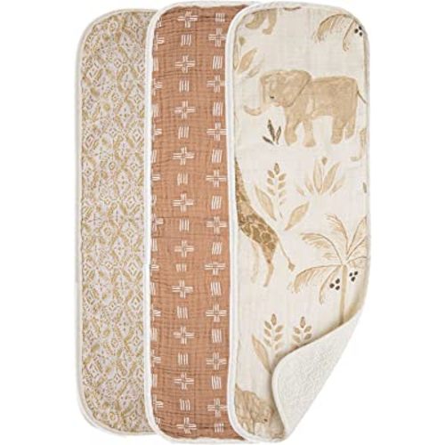 Crane Baby Soft Muslin Burp Cloth, Lightweight and Absorbent Burp Cloth for Boys and Girls, Safari Animal, 3 Piece, 7” x 20”