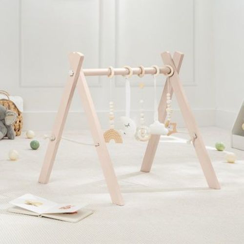 Wooden Baby Play Gym Set, Interactive Activity Center Hanging Bar with Gym Toys By Comfy Cubs