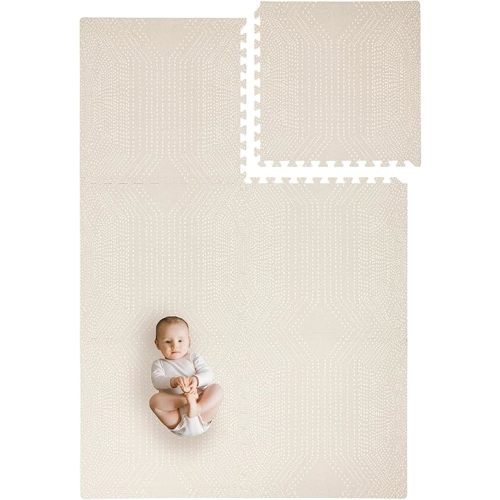Toddlekind Playmat - Premium Foam Playmat, 4 x 6 feet, 6 Tile Extra Thick Foam Floor Puzzle Mat for Babies/Toddlers Stylish, Non-Toxic, Odorless. Perfect for Tummy Time, Crawling, & Play. 0m+ (Cream)