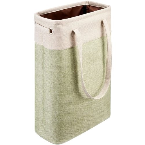 i BKGOO Laundry Basket with Handles Beige&Green Slim Laundry Bin Collapsible Dirty Clothes Basket Narrow Laundry Bag Foldable Dirty Hamper for Camping, Dorms, Apartments