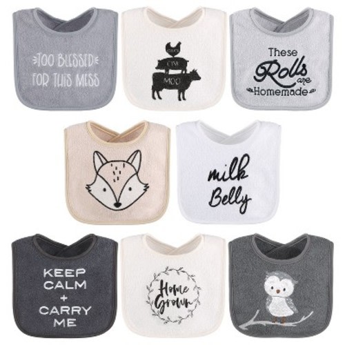 The Peanutshell Unisex Terry Cotton Baby Bibs, 8-Pack, Black/White/Gray