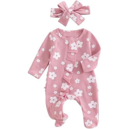 Newborn Baby Girl Fall Winter Outfits Clothes Knit Jumpsuit Ruffle Romper Newborn Coming Home Outfit for Baby Girl