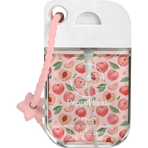 PeppyHands 1 Pack Hand Sanitizer Spray, Spray Hand Sanitizer Travel Size with Keychain, Scented Pocket Cute Mini Pocket for Kids School Gifts for Women, Teen, Girl, 1.35 FL. OZ(Peach)